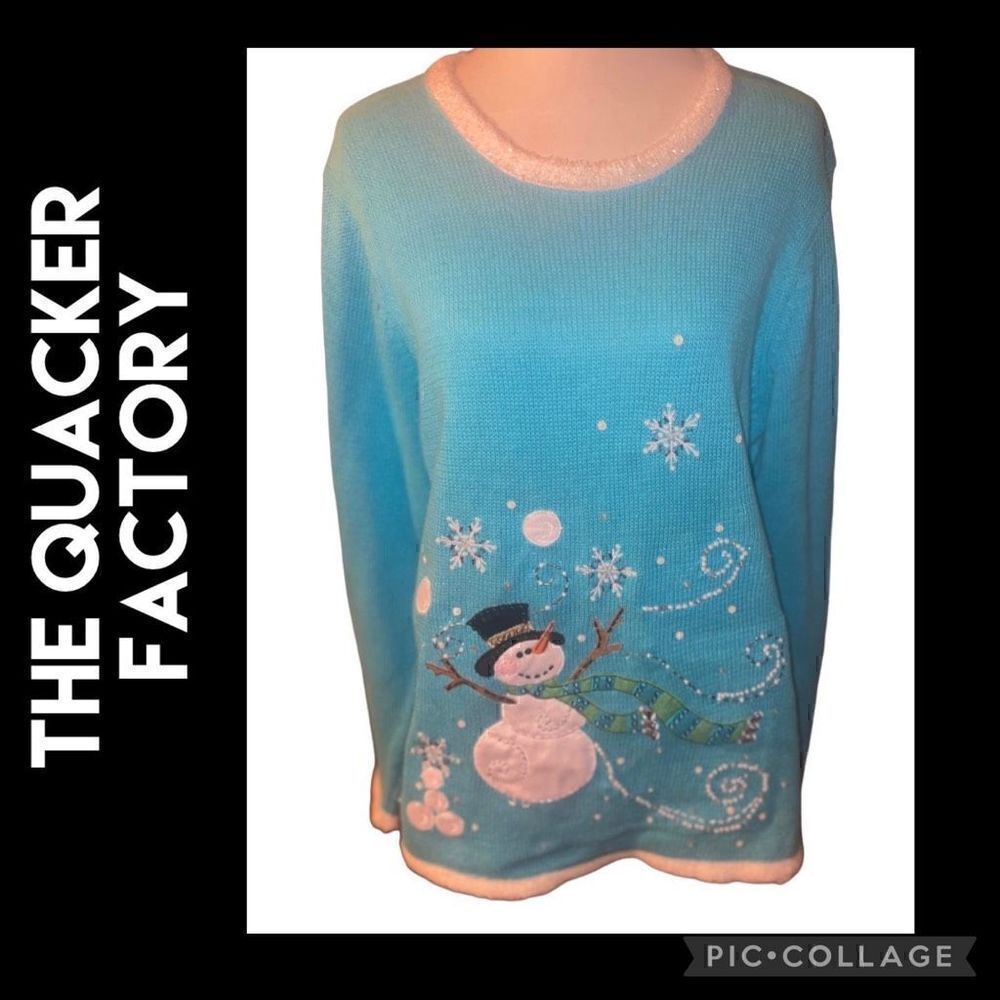 The Quacker Factory Blue Long Sleeve Light Up Long Sleeve Sweater Size